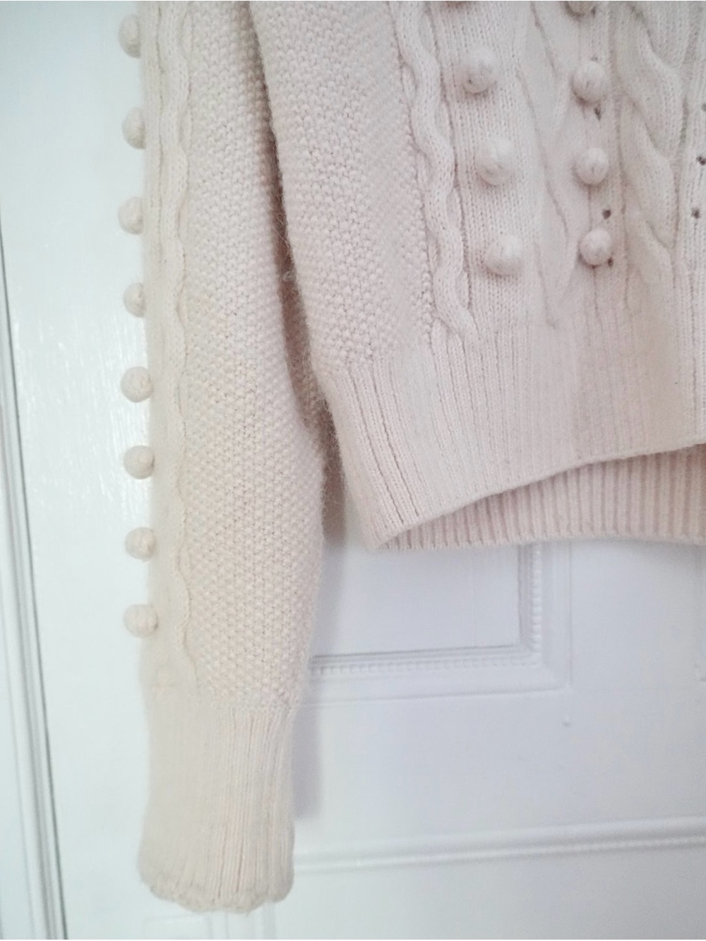 & Other Stories Cream Cable-Knit Pom-Pom Crew Sweater Size Medium - Picture 8 of 10